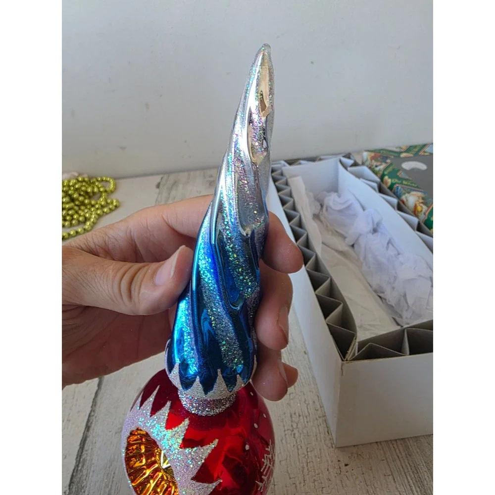 OWC old world indent icicle tree topper glass gold blue glitter Xmas tree